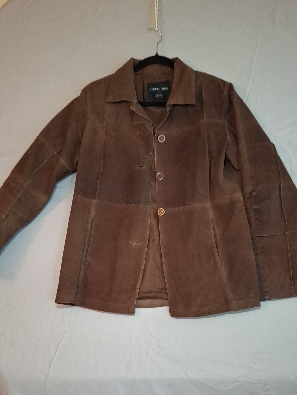 Neutral Zone Women’s Brown Suede Patchwork Button-Front Jacket